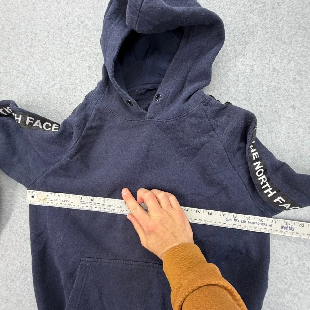 The‎ North Face Navy Blue Logo Tape Sleeve Hoodie Mens Medium Fleece Sweatshirt